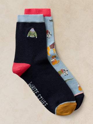 White Stuff 2Pk Animal Xmas Jumper Sock