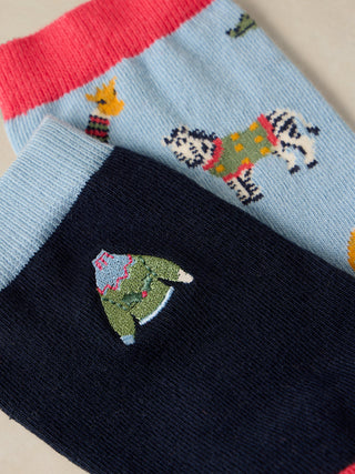 White Stuff 2Pk Animal Xmas Jumper Sock