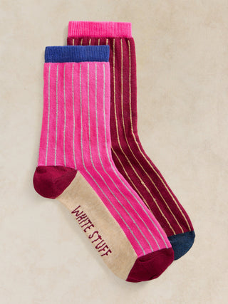 White Stuff 2 Pack Colourblock Rib Ankle Socks