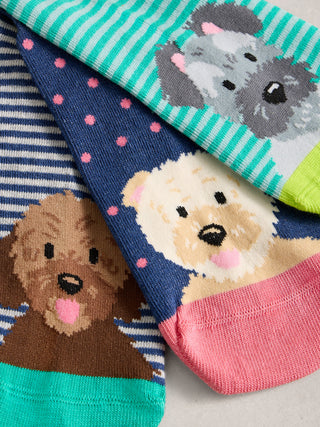 White Stuff 3 Pack Dog Pals Ankle Socks