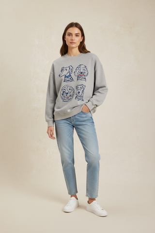Grey Dog Print Sweatshirt on Model