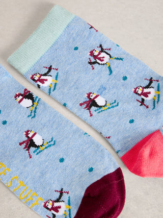 White Stuff Ski Penguin Socks in Cracker
