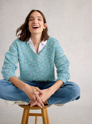 White Stuff Texture V-Neck Jumper